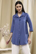 Dusk Blue Cotton Blend Solid Straight Shirt Style Kurti image number 5