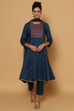 Blue Rayon Kalidar Kurta Slim Pant Suit Set image number 2