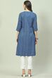 Blue Cotton A-Line Printed Kurta image number 3