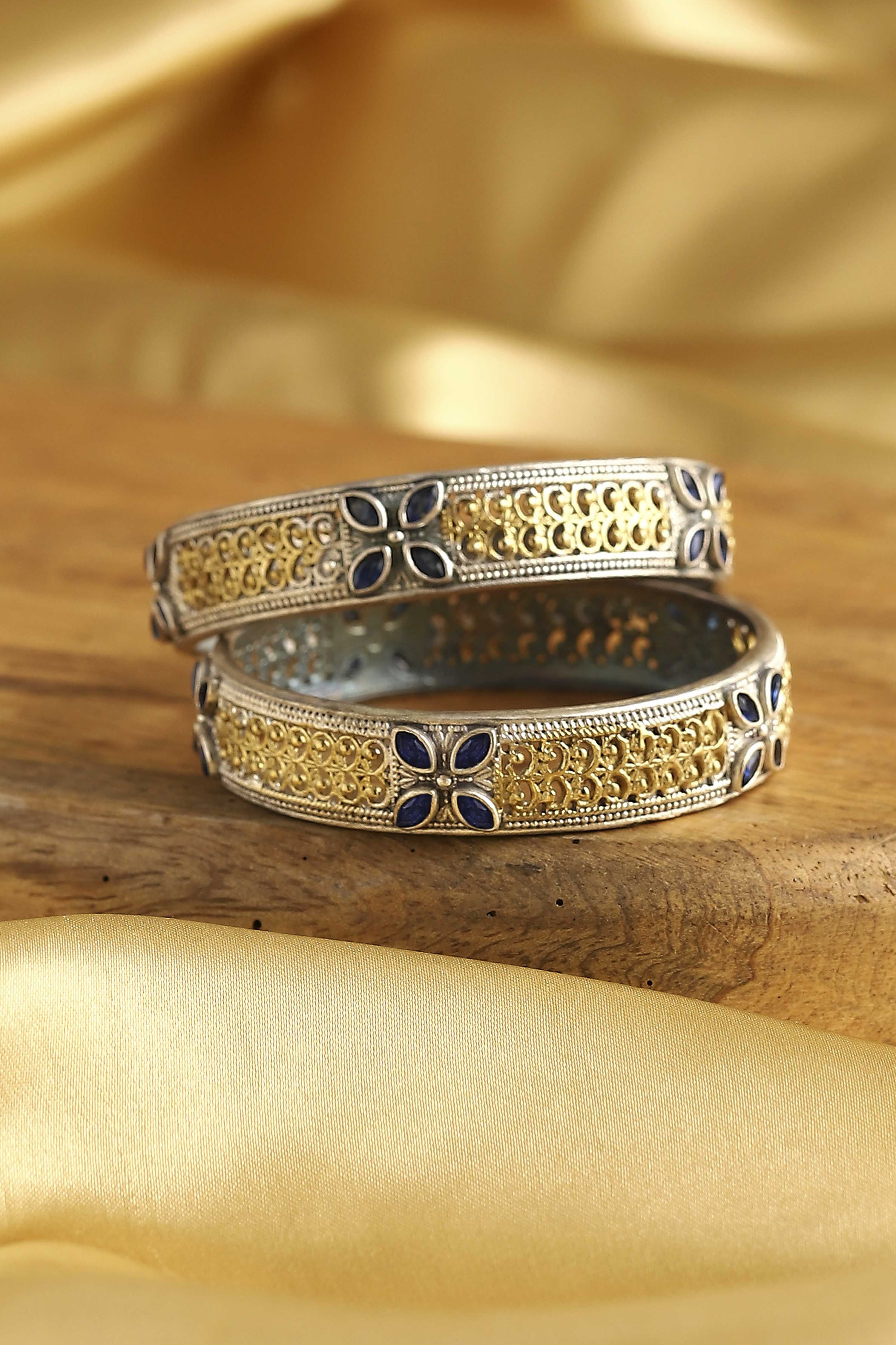 Navy Brass Oxidised Bangles image number 2