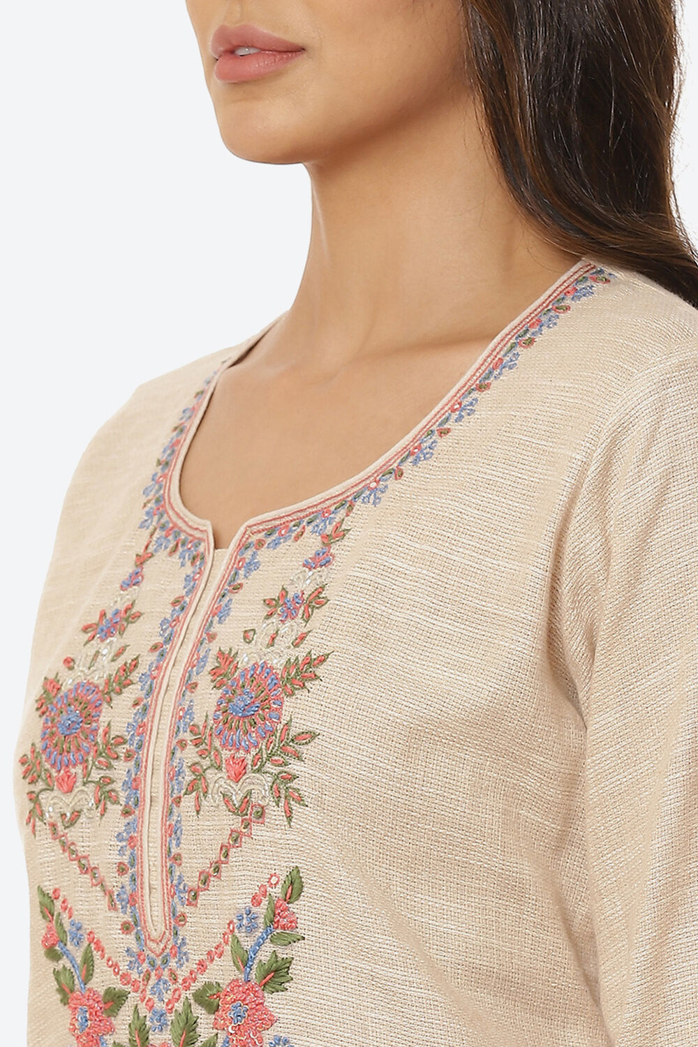 Beige Cotton Unstitched Suit Set image number 1