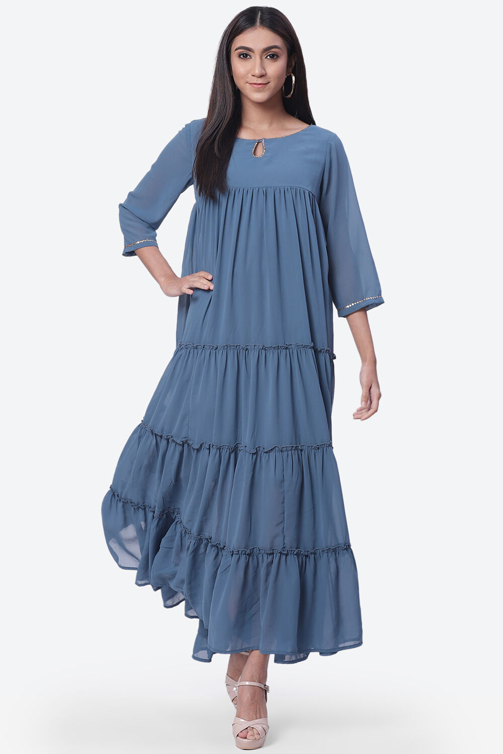 Blue Art Silk Fusion Dress image number 0