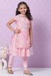Pink Cotton Blend Flared Kurta Churidar Suit Set image number 8