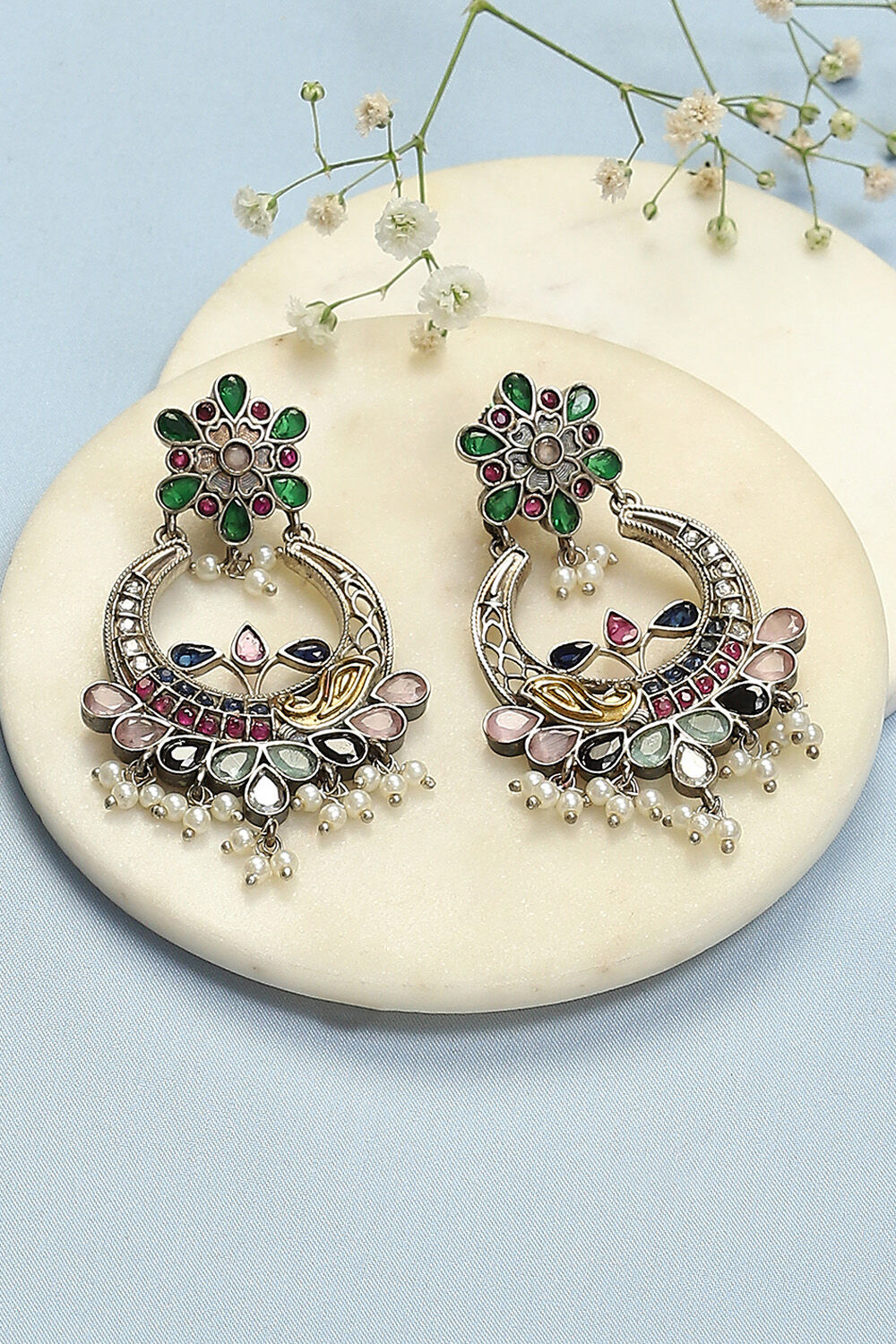 Oxidised Multi Brass Earrings image number 0