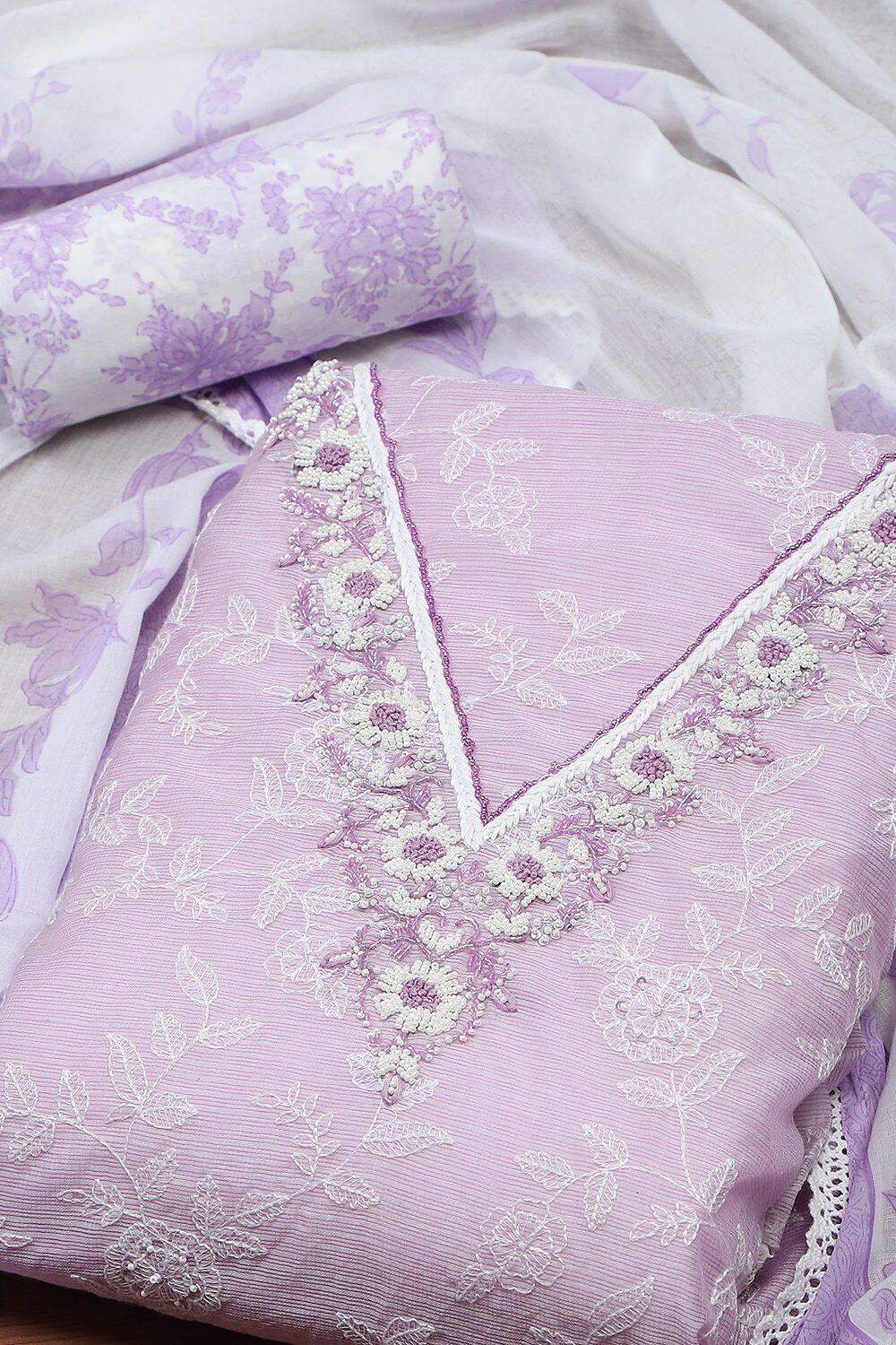 Peach Cotton Hand Embroidered Unstitched Suit Set image number 1