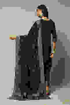 Navy LIVA Straight Kurta Salwar Kurta Salwar Suit Set image number 6