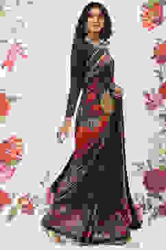 Rohit Bal Black Chanderi Silk Printed Saree With Blouse image number 5