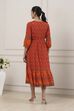 Rust Orange Ethnic Motif Printed Midi Dress image number 3