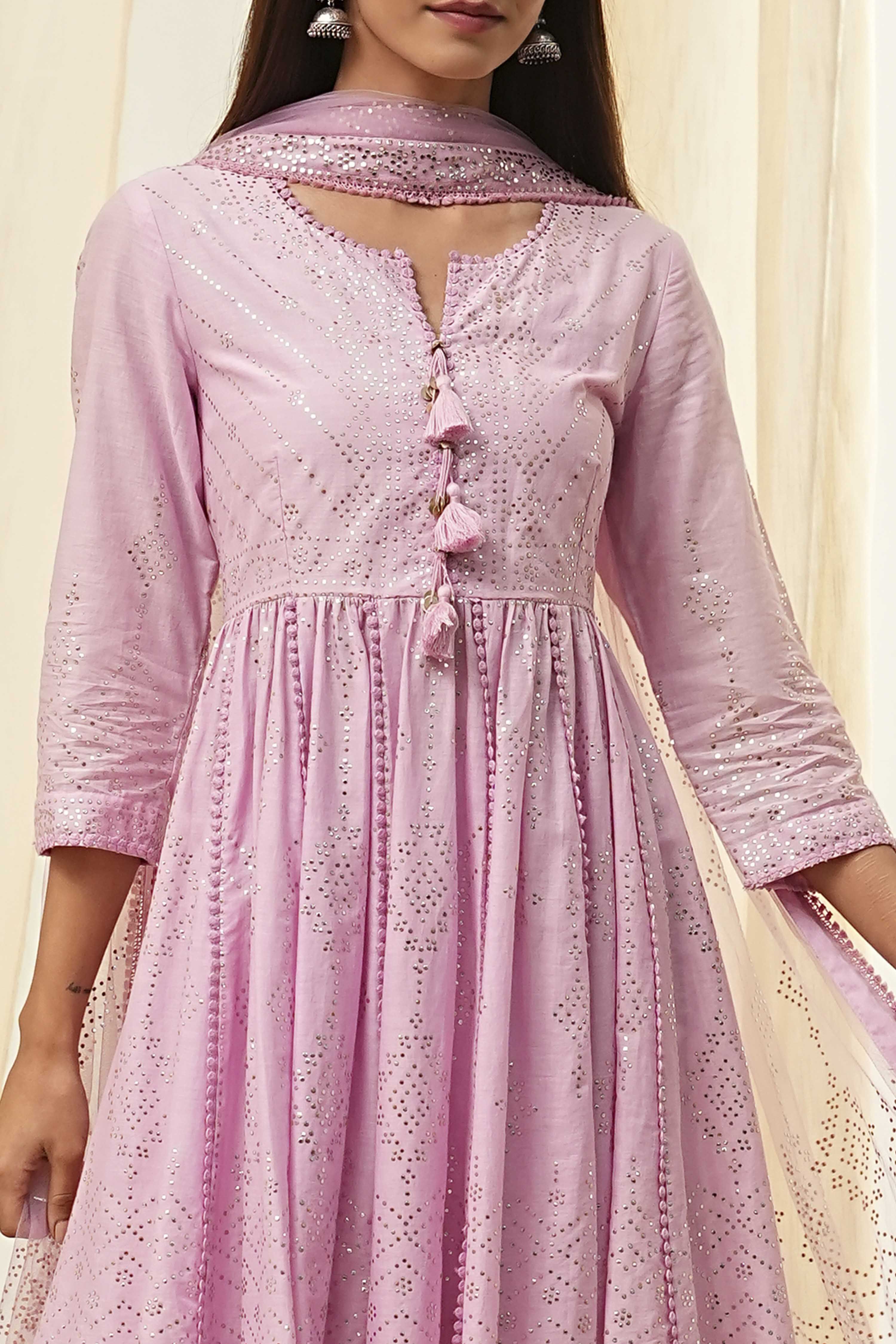 Off-White Cotton Metallic Flared Suit Set image number 1