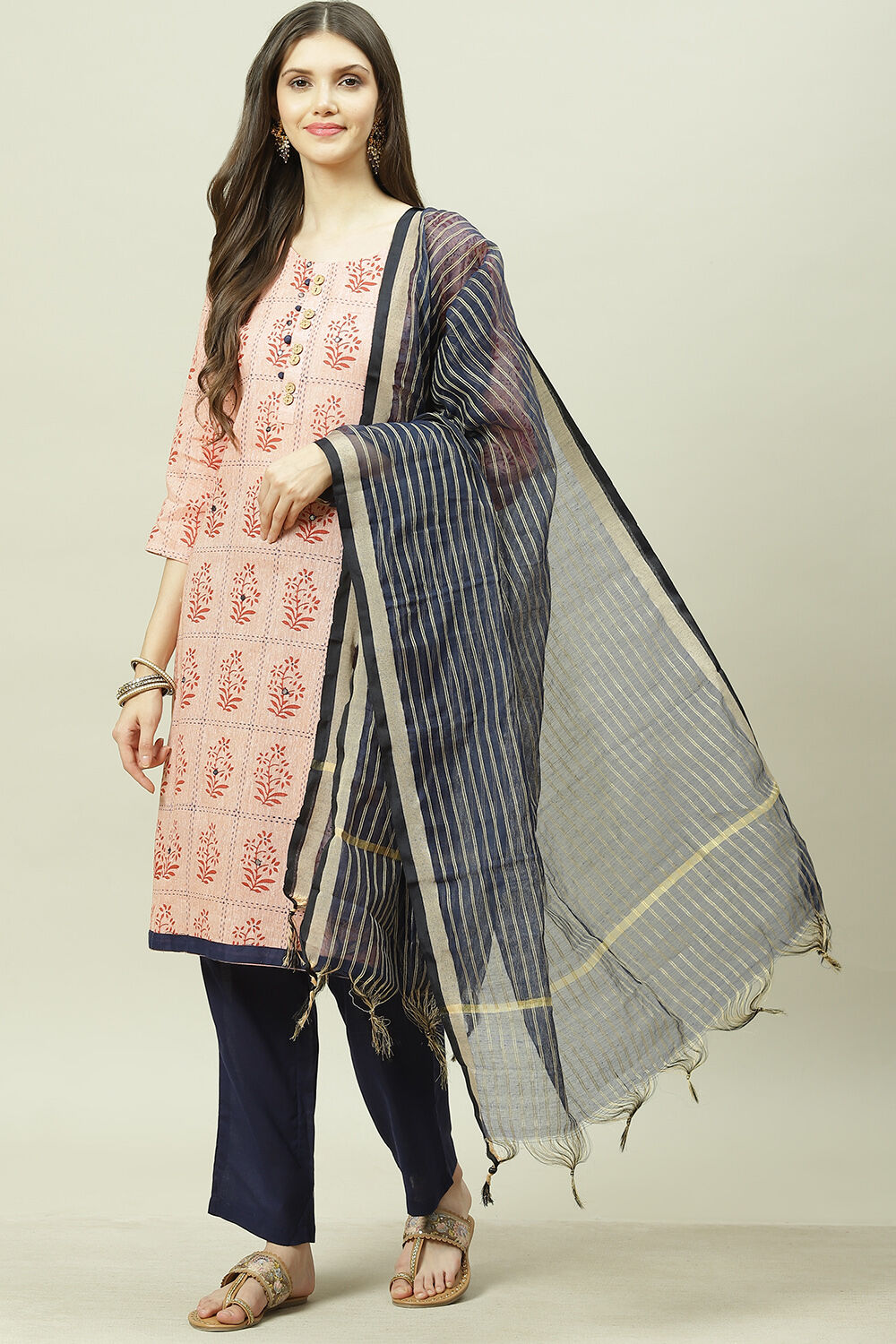 Orange Cotton Woven Unstitched Suit Set image number 7