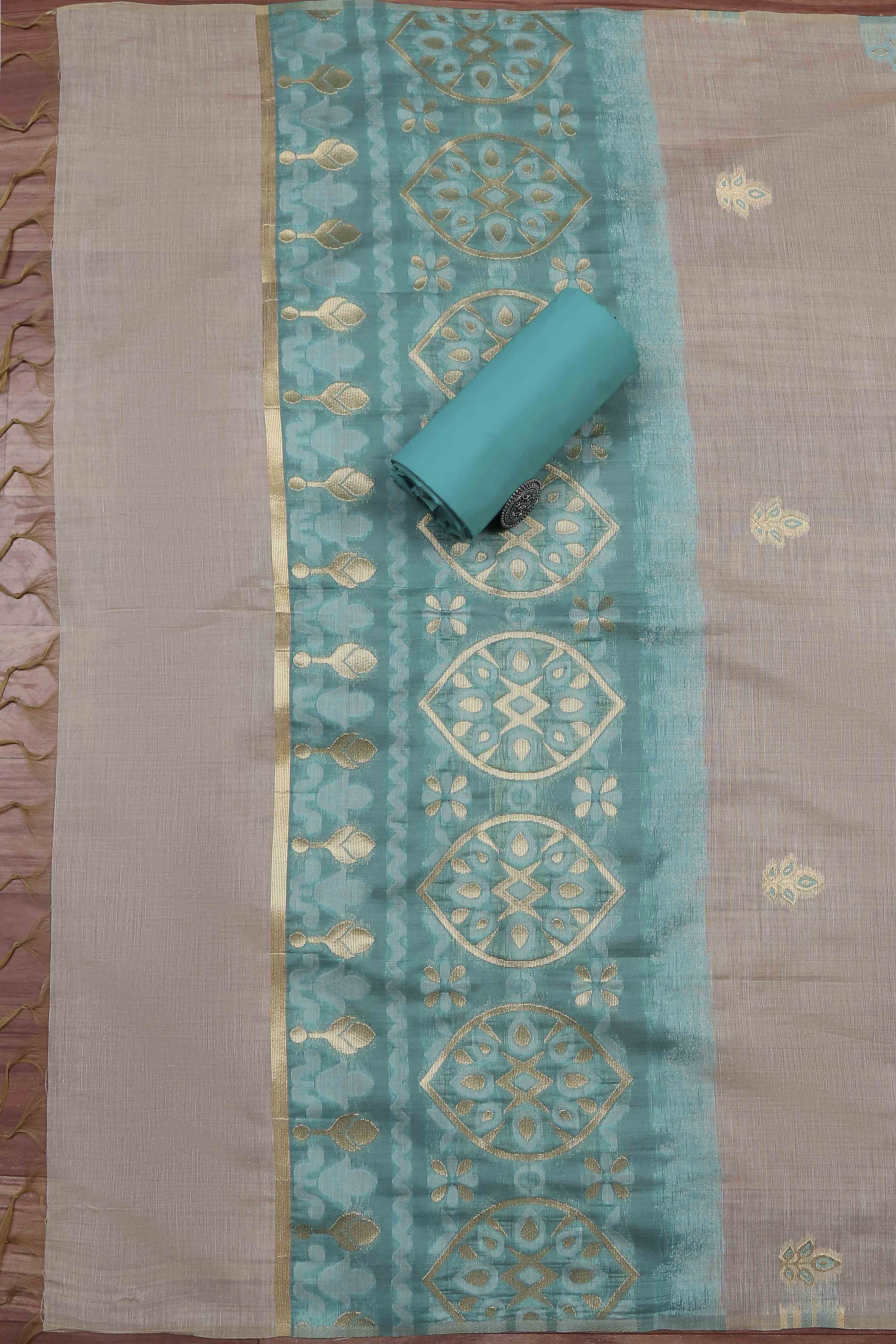 Blue Cotton Jamdani Unstitched Suit Set image number 3