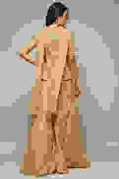 Beige Cotton Silk A-Line Embroidered Kurta Sharara Suit Set image number 5