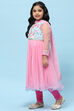 Pink Net Anarkali Kurta and Churidar Suit Set image number 4
