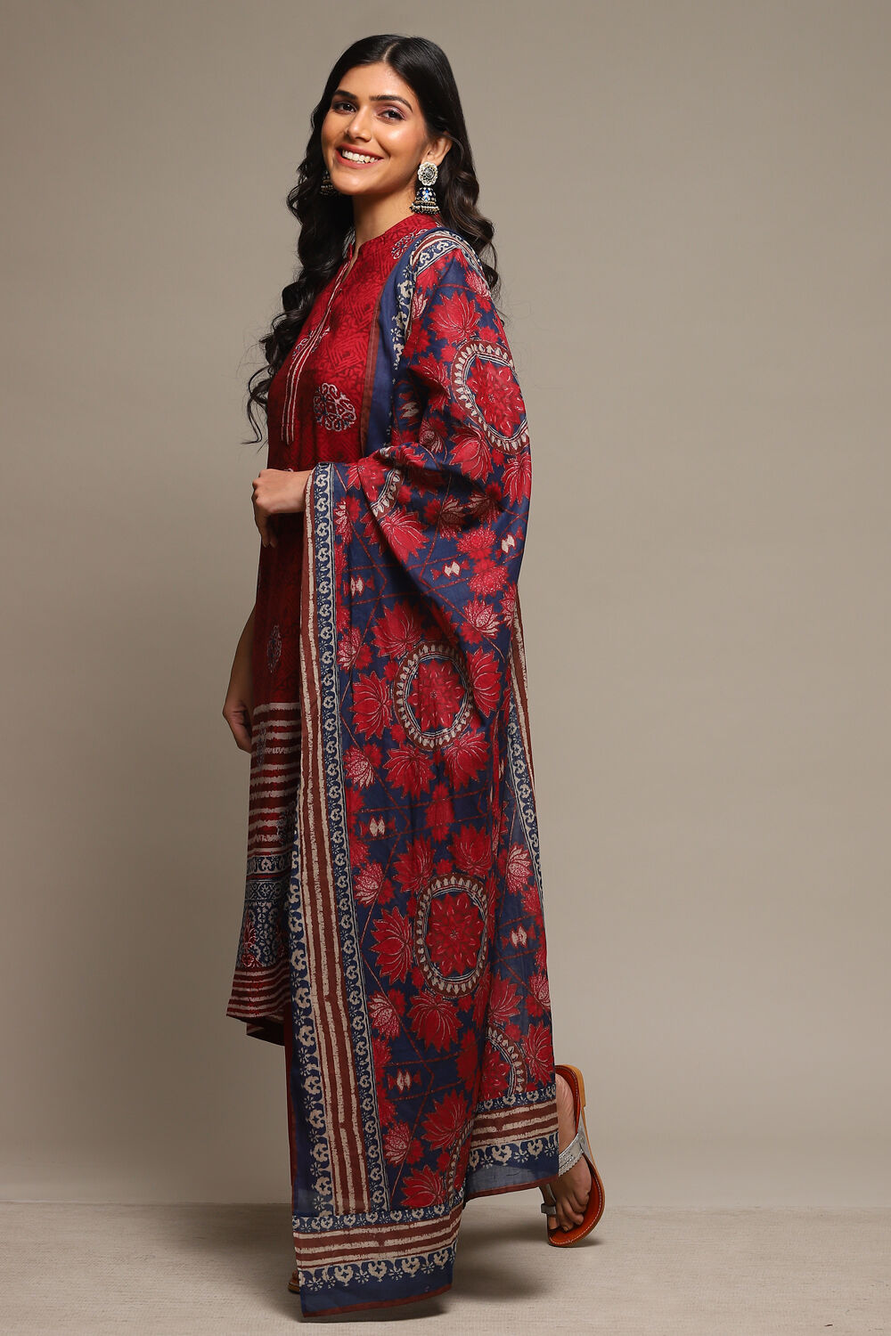 Rust & Indigo Rayon Straight Kurta Palazzo Suit Set image number 5