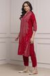 Pink Velvet Straight Winter Kurta Set image number 3