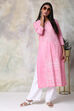 Pink Cotton Straight Printed Kurta image number 2