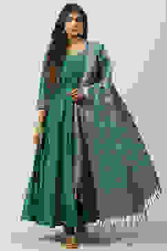 Teal Poly Viscose Anarkali Kurta Churidar Suit Set image number 7