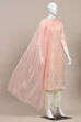 Peach Modal Satin Machine Embroidered Unstitched Suit Set image number 4
