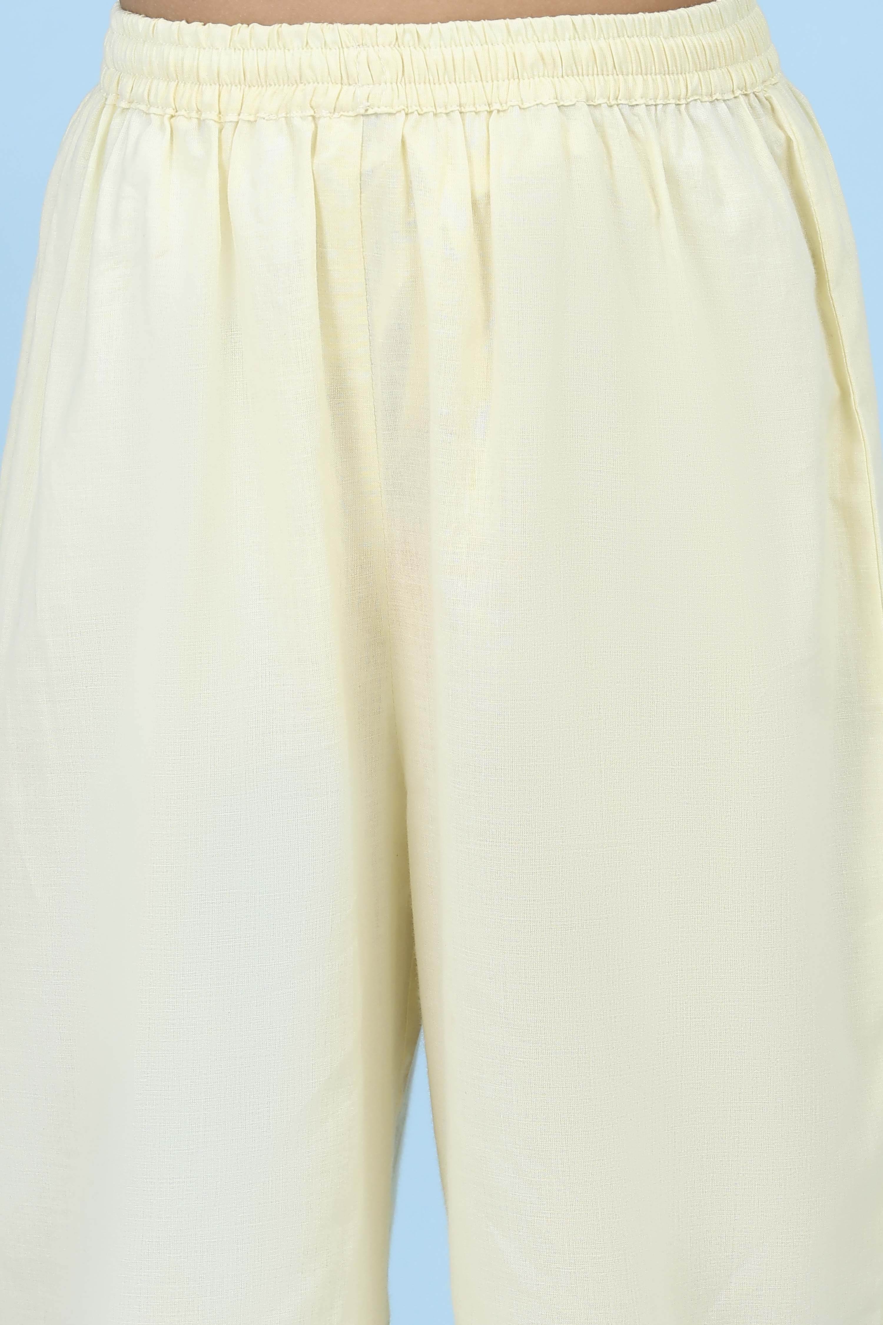 Green Cotton Floral Lace Trim Straight Suit Set image number 2