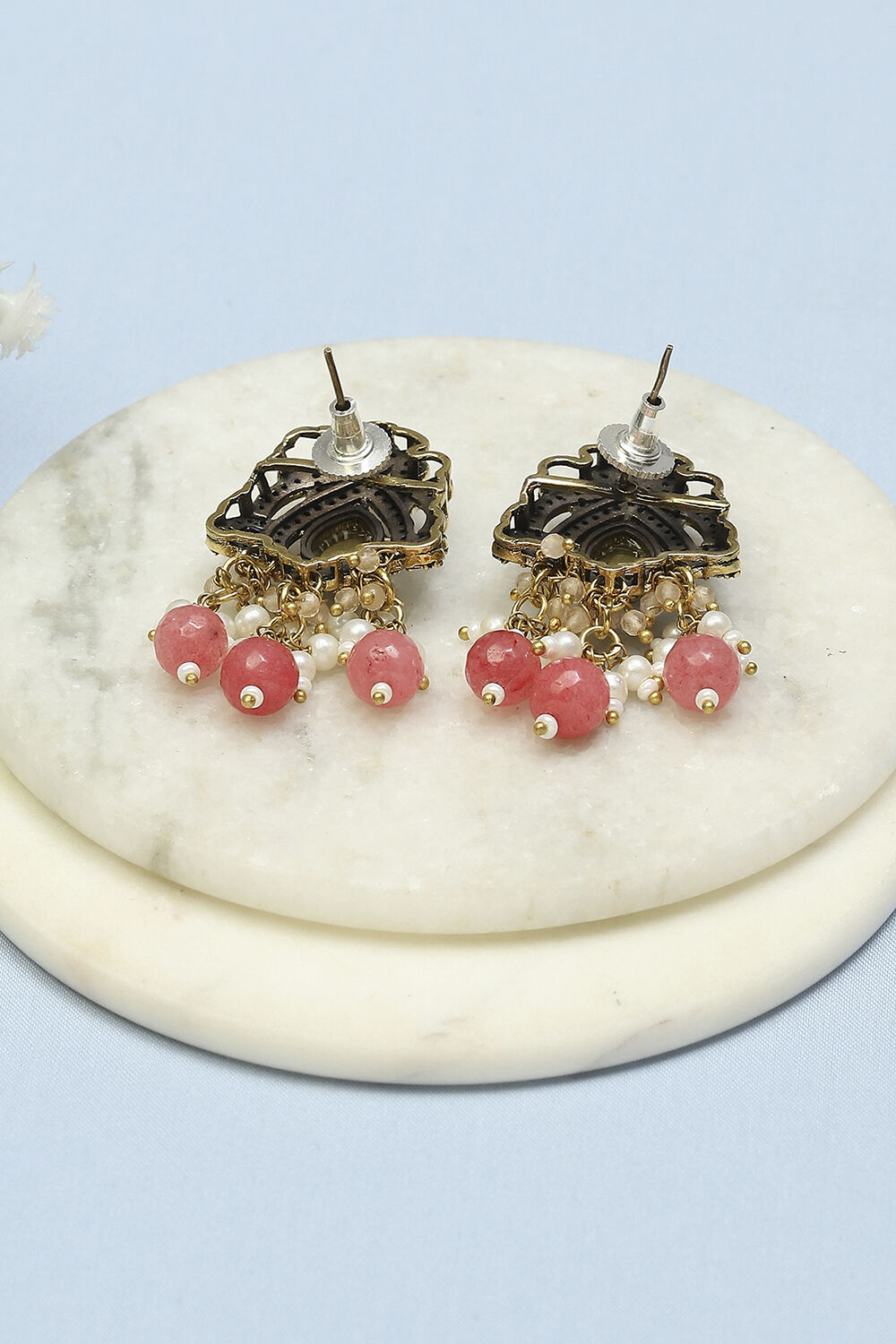 Peach Stone Embellished Earrings image number 2