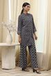 Black Printed Shirt-Style Straight Co-ord Set image number 5