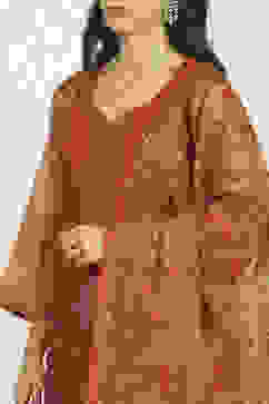 Rust Chanderi Unstitched Suit Set image number 2