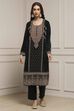 Dark Green Velvet Straight Winter Kurta Set image number 6