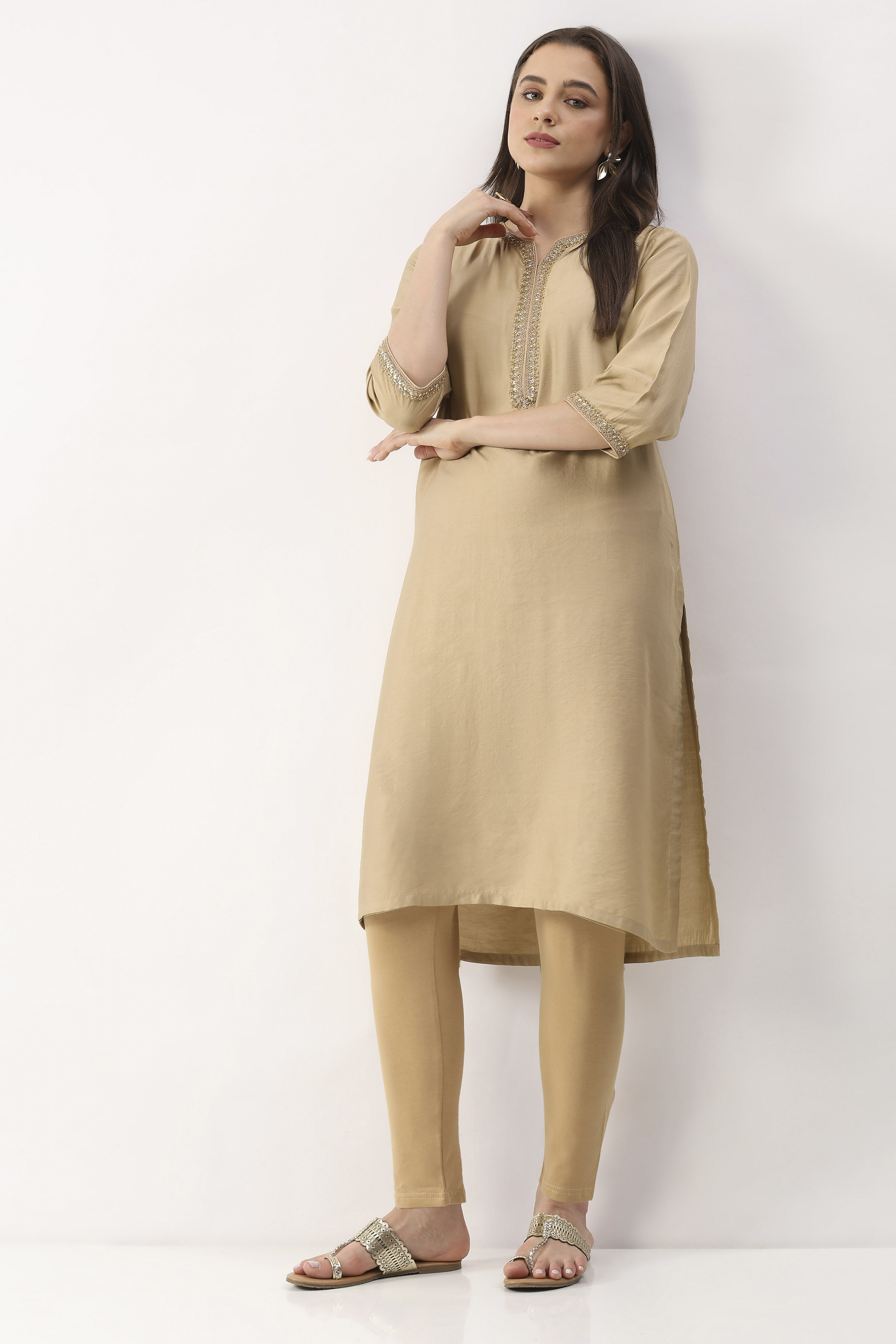 Camel Cotton Lycra Leggings image number 0