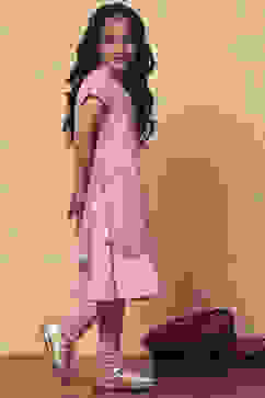 Pink Poly Chanderi Metallic Pattern Layered A-Line Suit Set image number 5