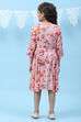 Pink Rayon Flared Printed Kurta image number 4