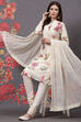 Off White Cotton Silk Straight Printed Suit Set image number 7