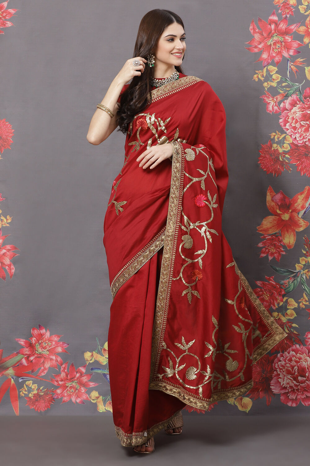 Maroon Chanderi Silk Solid Saree With Blouse image number 0