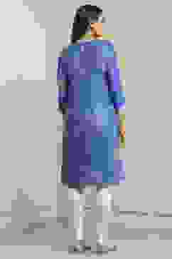 Blue Polyester Straight Kurta Pants Set image number 4