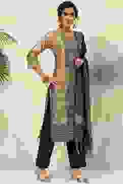 Beige Cotton Handloom Unstitched Suit Set image number 6