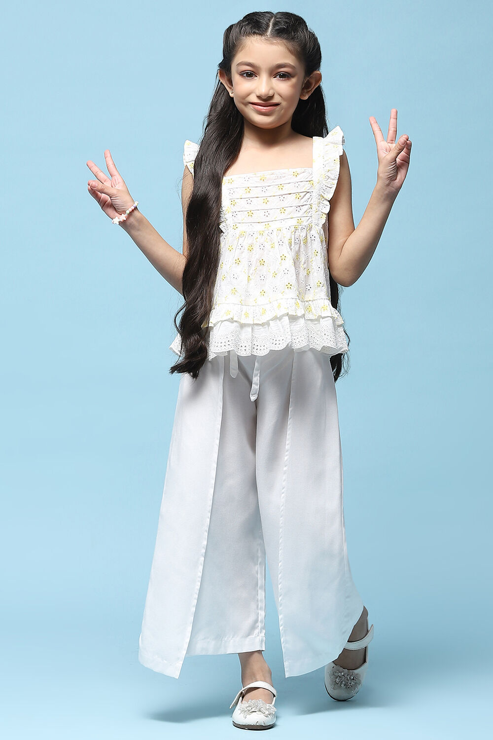 White Tencel Dobby Flared Pants image number 0