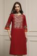 Red Cotton Straight Kurta image number 6