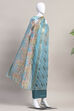 Blue Cotton Printed Embroidered Unstitched Suit Set image number 4