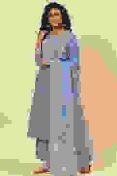 Blue Cotton Straight Kurta Palazzo Suit Set image number 5