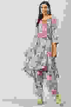 Multi-coloured Printed Asymmetric Kurta Relaxed Salwar Suit Set image number 0