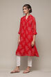 Teal Polyester Straight Printed Kurta image number 3