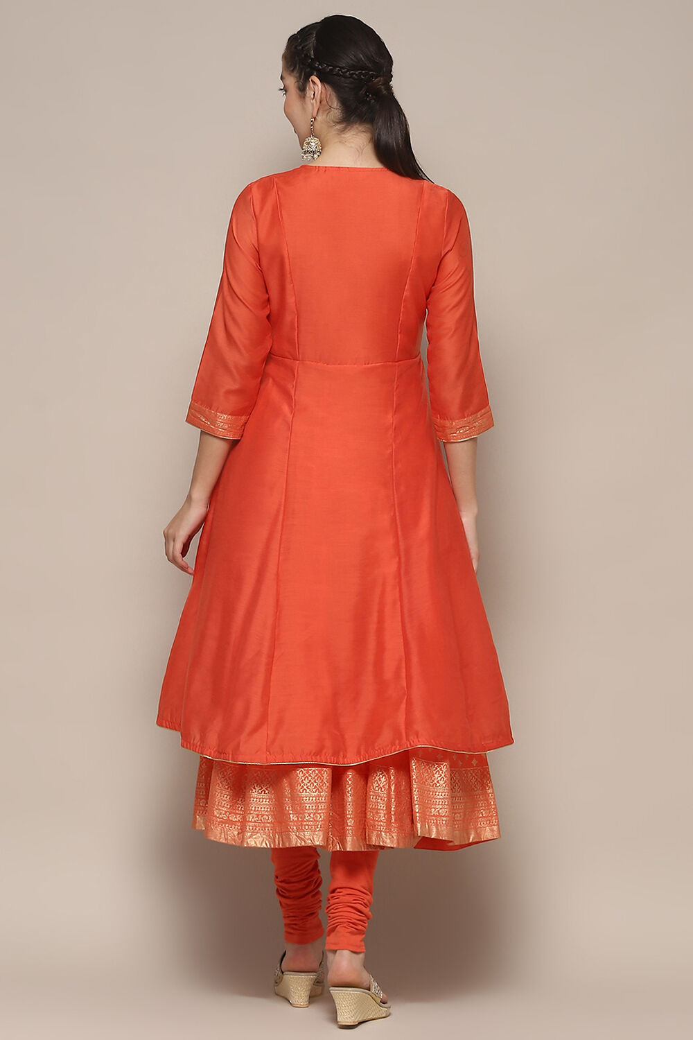 Coral Poly Chanderi Anarkali Kurta Churidar Suit Set image number 5