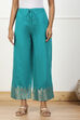 Blue Jacquard Solid Straight Palazzo Pants image number 4