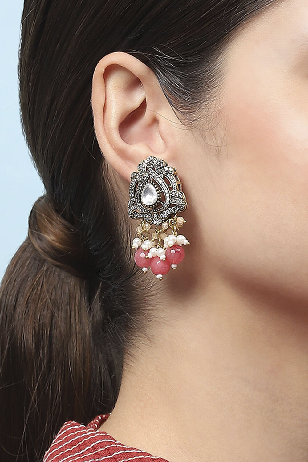 Peach Stone Embellished Earrings image number 3