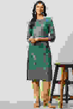 Teal Rayon Straight Printed Kurta image number 4