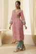 Pink Pure Cotton Printed A-Line Kurta image number 2