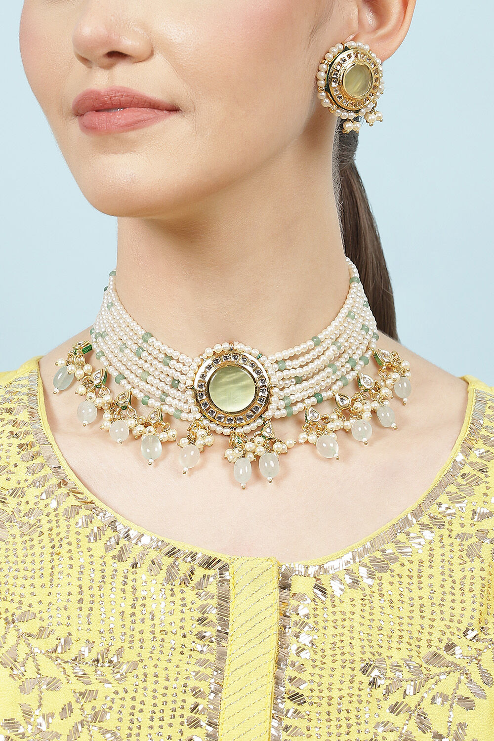 Mint Green Alloy Necklace Set image number 1