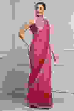 Pink Cotton Blend Printed Saree image number 5