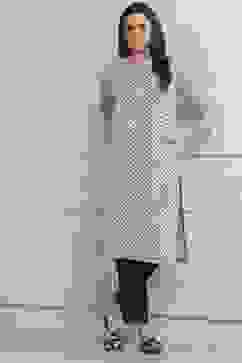 Black-White Viscose Rayon A-Line Kurta Pants Set image number 0