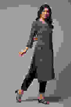 Black LIVA Straight Printed Kurta image number 4