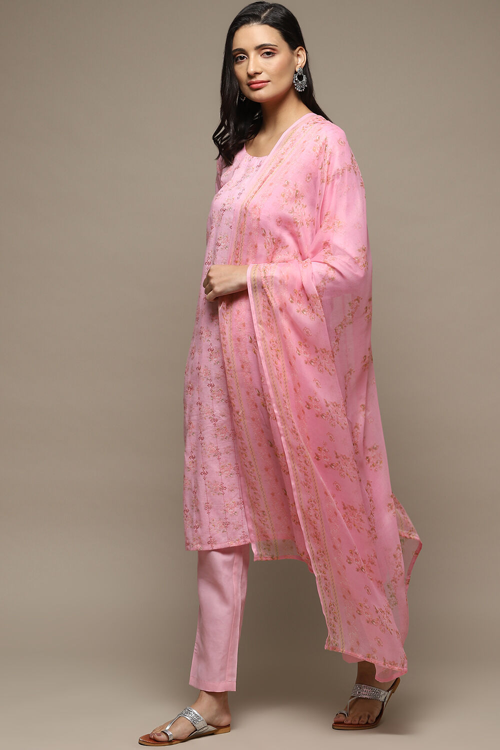 Multi Cotton Blend Digital Print Unstitched Suit Set image number 5